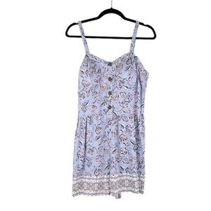 Wallflower Blue Floral Cottagecore Summer Casual Romper Shorts Size Large New!